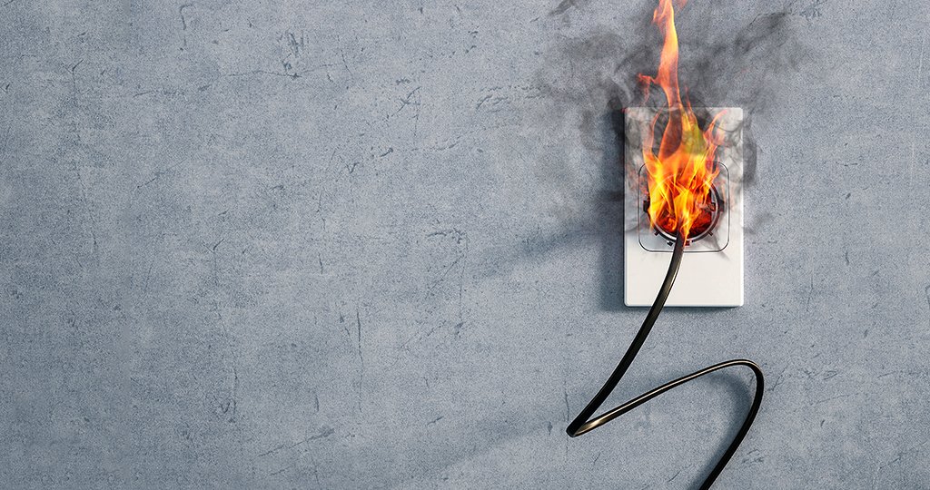 Fire,And,Smoke,On,Electric,Wire,Plug,In,Indoor,,Electric